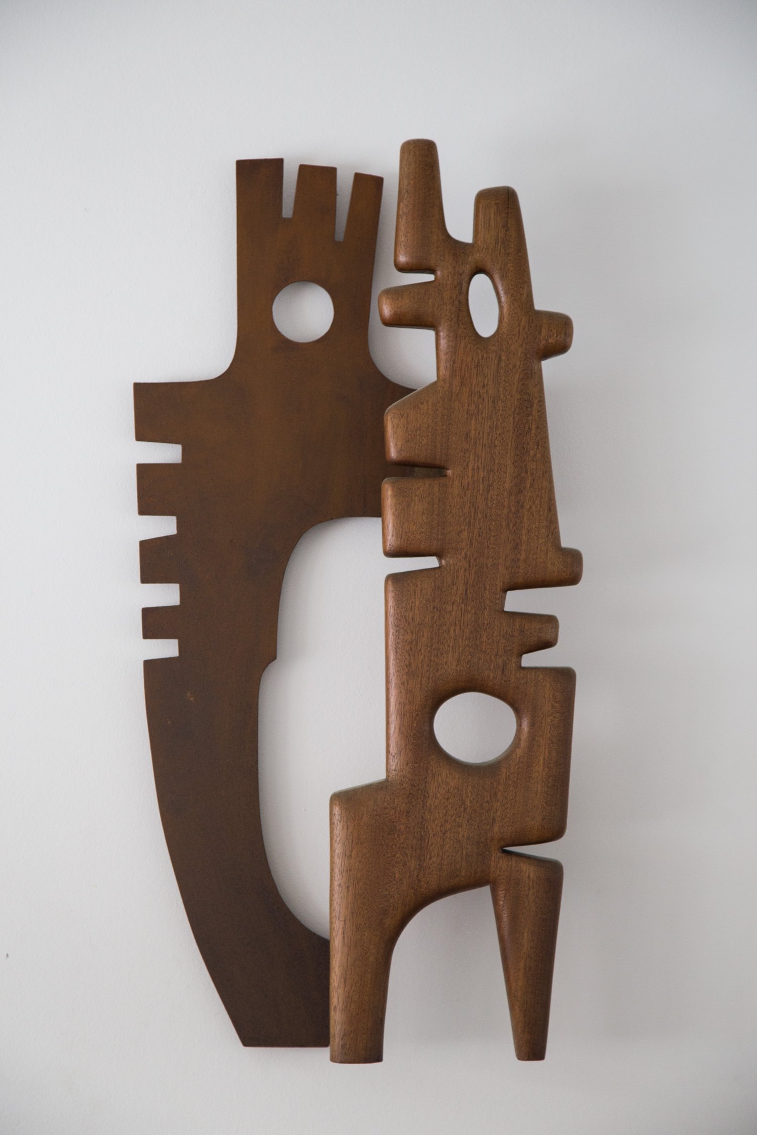 Unknown 1950's sculpture in wood and steel.