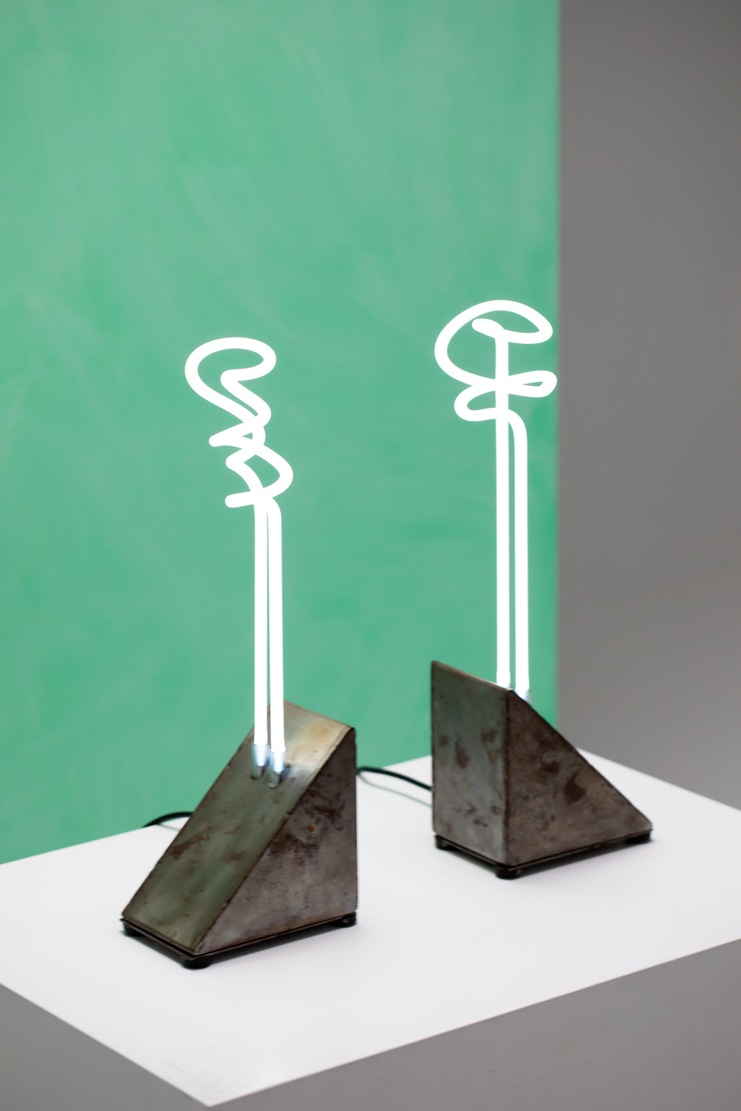 Pair of neon lights / bookends by Pentagon group / Gerd Arens